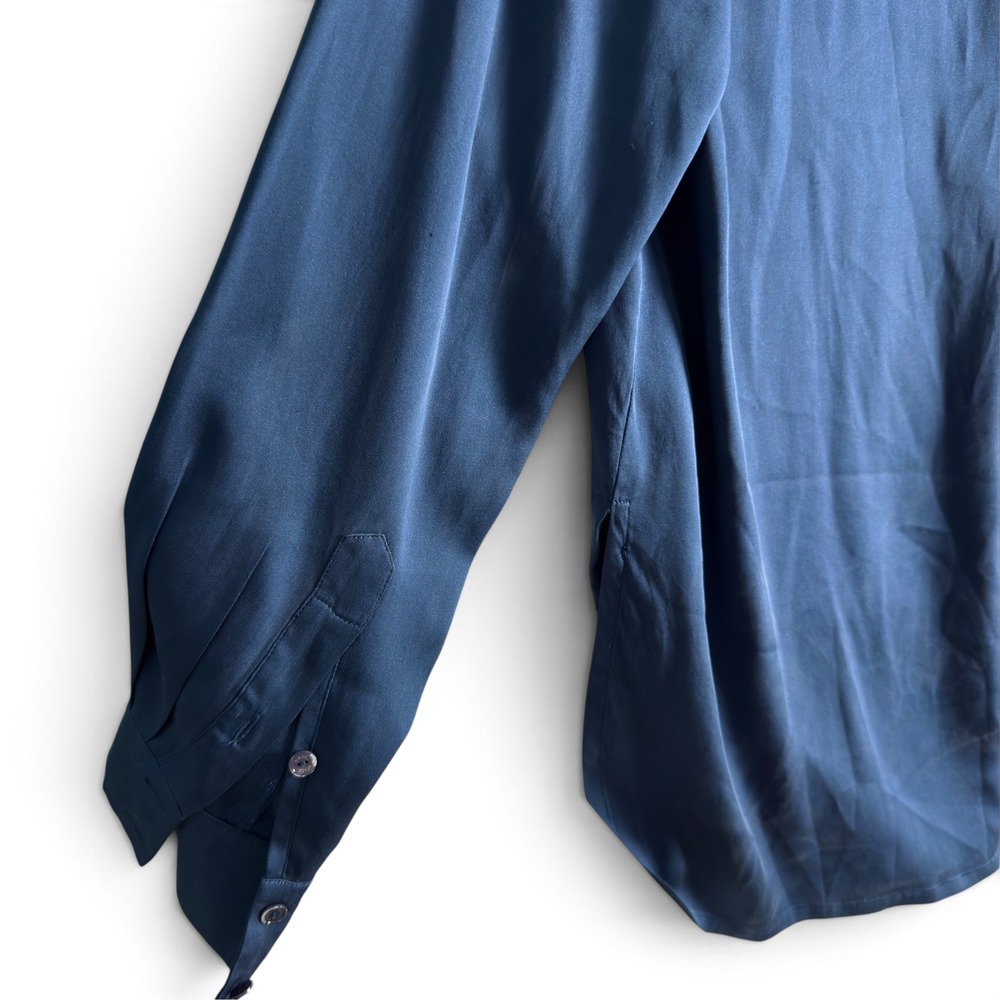 Vince Stretch Silk Popover Blouse S Navy Blue V Neck Long Sleeve 95% Silk Soft - Picture 7 of 8